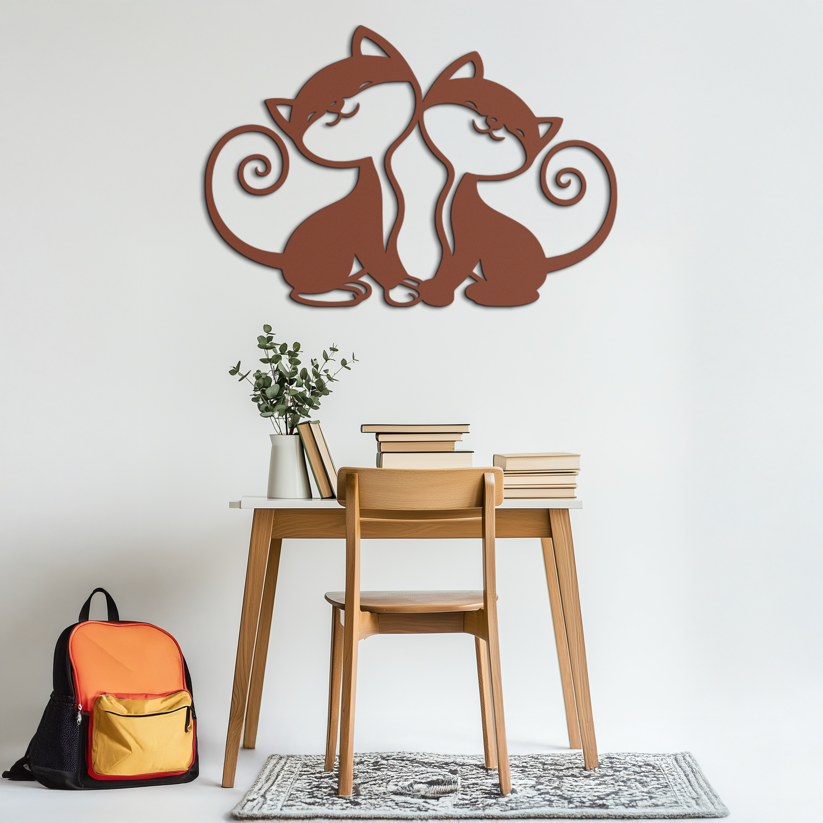 Romantic Cat Couple Metal Wall Art - Elegant Feline Silhouette Decor - KAF209