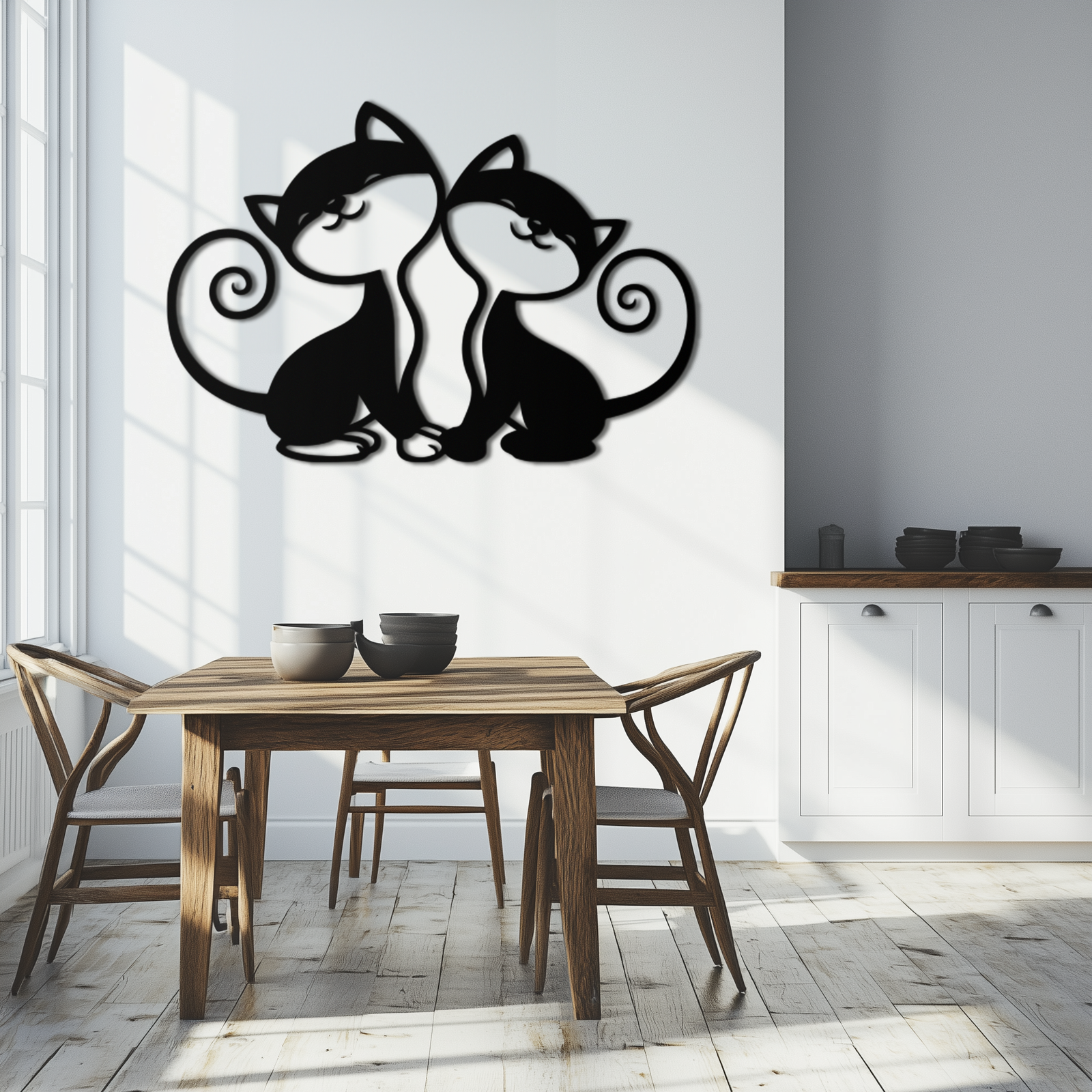 Romantic Cat Couple Metal Wall Art - Elegant Feline Silhouette Decor - KAF209