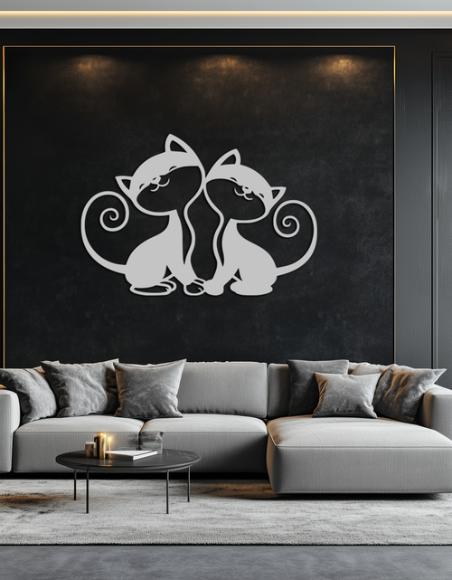 Load image into Gallery viewer, Romantic Cat Couple Metal Wall Art - Elegant Feline Silhouette Decor - KAF209
