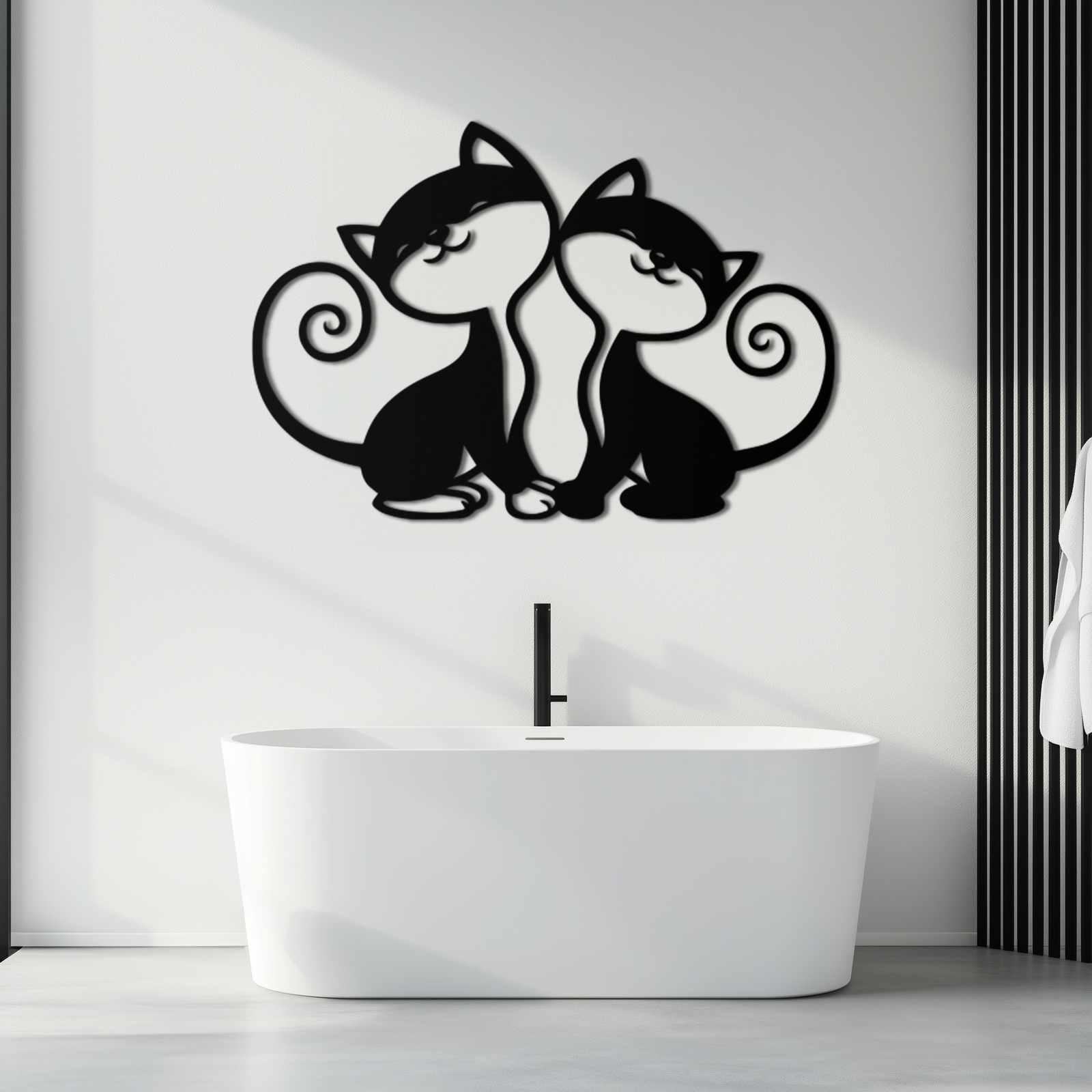 Romantic Cat Couple Metal Wall Art - Elegant Feline Silhouette Decor - KAF209