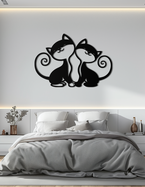 Load image into Gallery viewer, Romantic Cat Couple Metal Wall Art - Elegant Feline Silhouette Decor - KAF209
