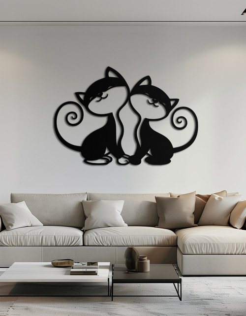Load image into Gallery viewer, Romantic Cat Couple Metal Wall Art - Elegant Feline Silhouette Decor - KAF209
