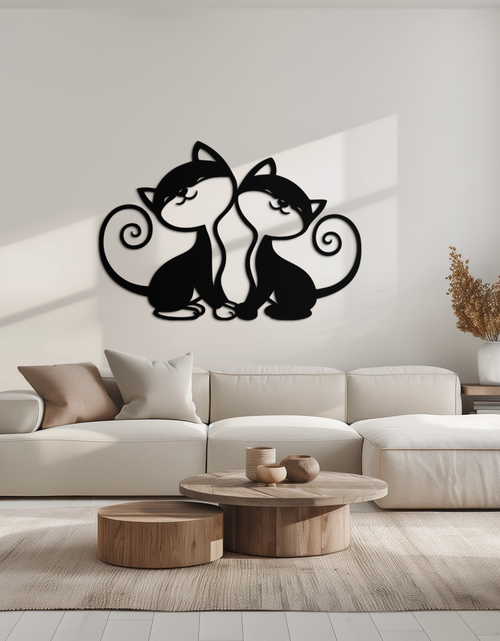 Load image into Gallery viewer, Romantic Cat Couple Metal Wall Art - Elegant Feline Silhouette Decor - KAF209
