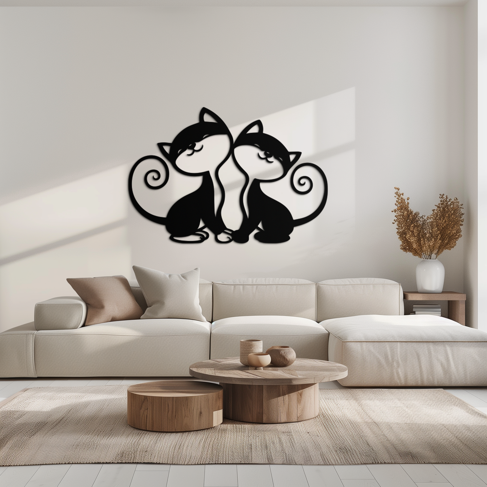 Romantic Cat Couple Metal Wall Art - Elegant Feline Silhouette Decor - KAF209