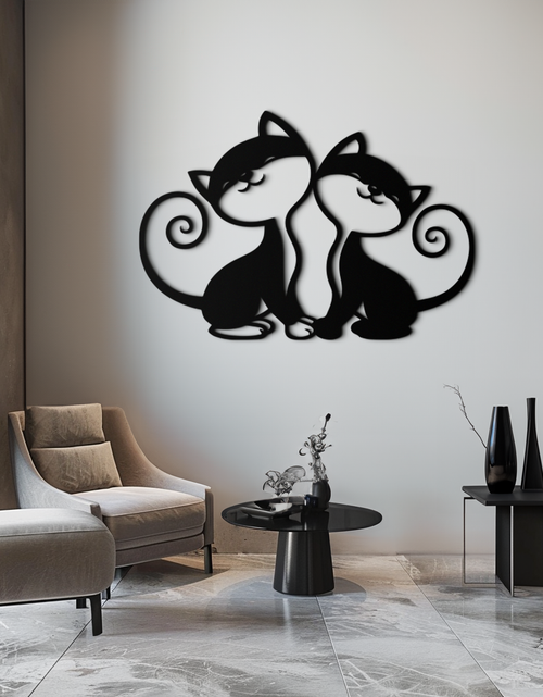 Load image into Gallery viewer, Romantic Cat Couple Metal Wall Art - Elegant Feline Silhouette Decor - KAF209
