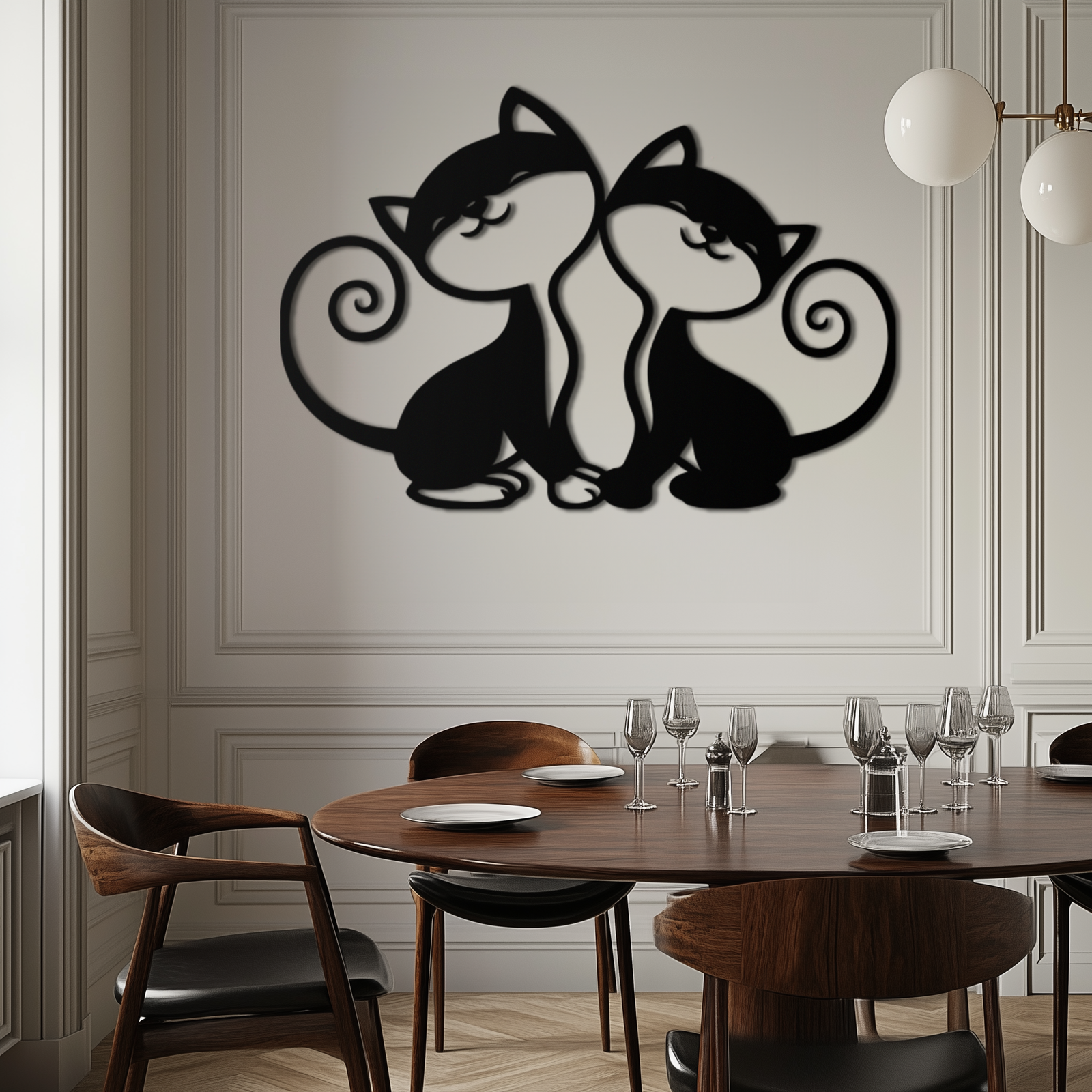 Romantic Cat Couple Metal Wall Art - Elegant Feline Silhouette Decor - KAF209