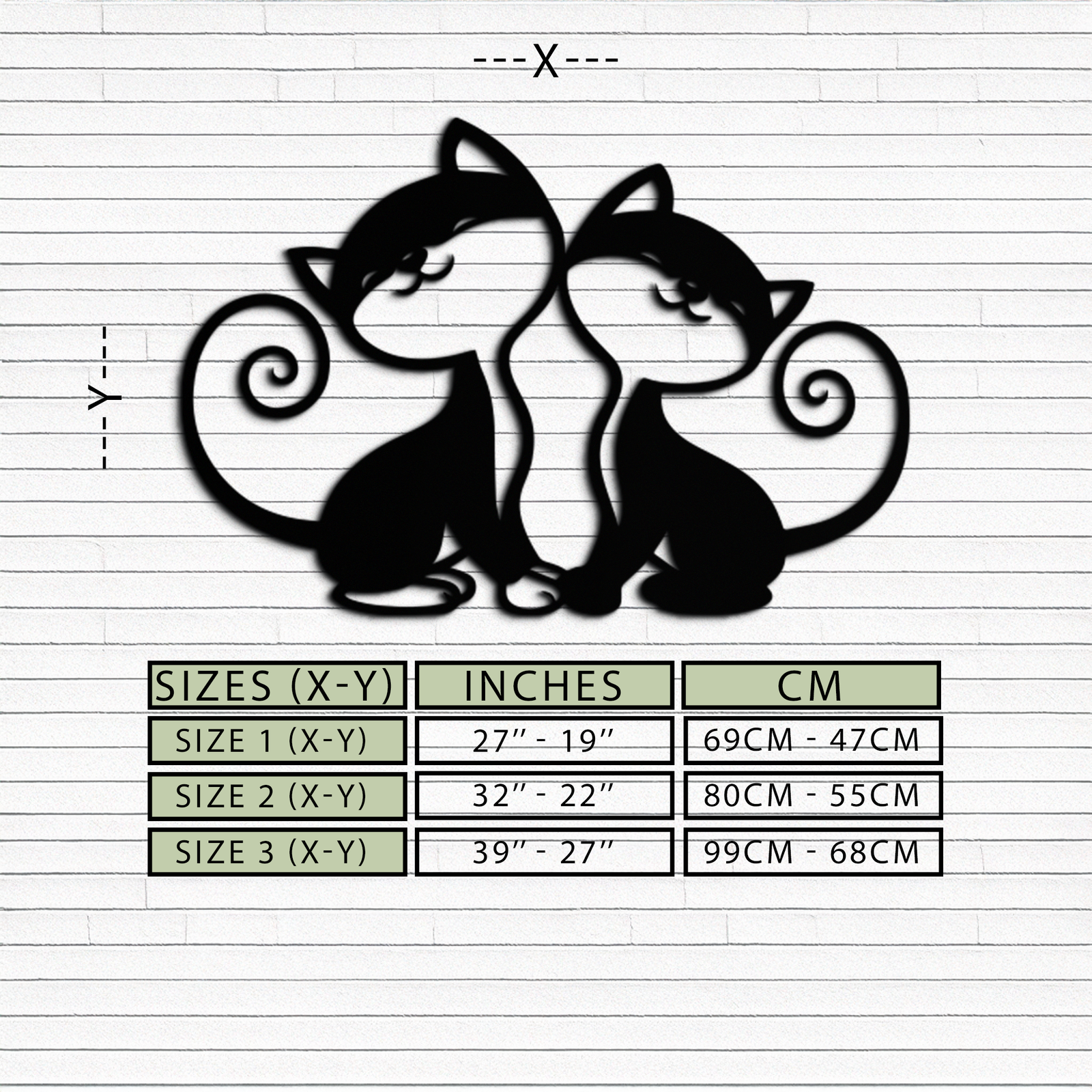 Romantic Cat Couple Metal Wall Art - Elegant Feline Silhouette Decor - KAF209
