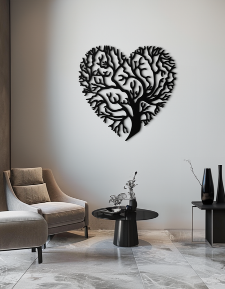 Kalp Ağacı Metal Duvar Sanatı – Doğa ve Aşk Esintili Dekor - KAF211