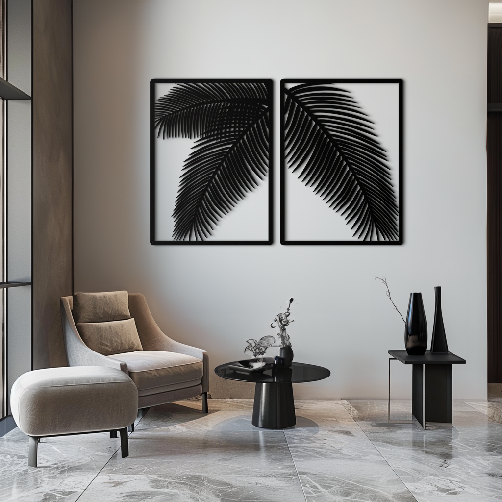 Palmiye Yaprağı Metal Duvar Sanatı – Tropikal Minimalist Dekor - KAF212