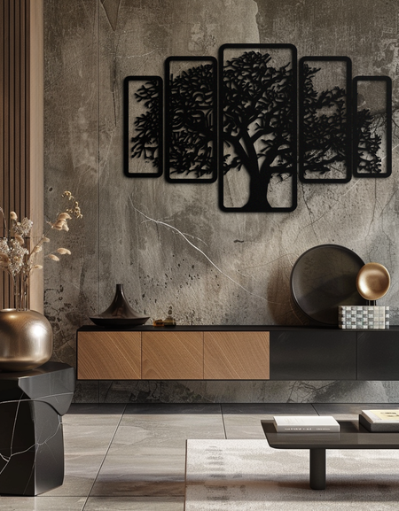 Multi-Panel Tree Metal Wall Art – Nature-Inspired Decor - KAF213