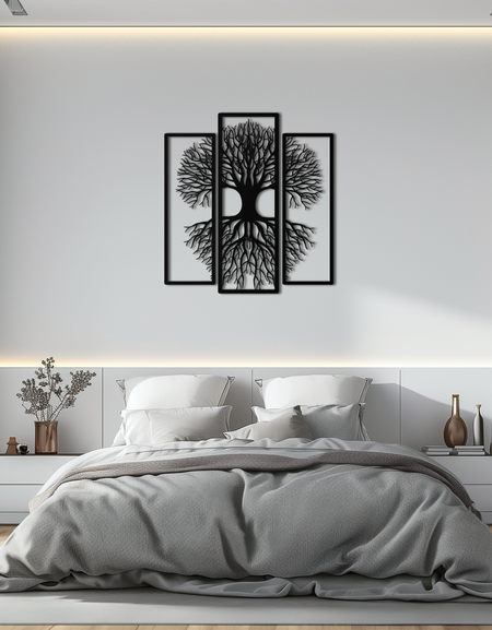 Hayat Ağacı Metal Duvar Sanatı – 3 Panelli Doğa Dekoru - KAF214