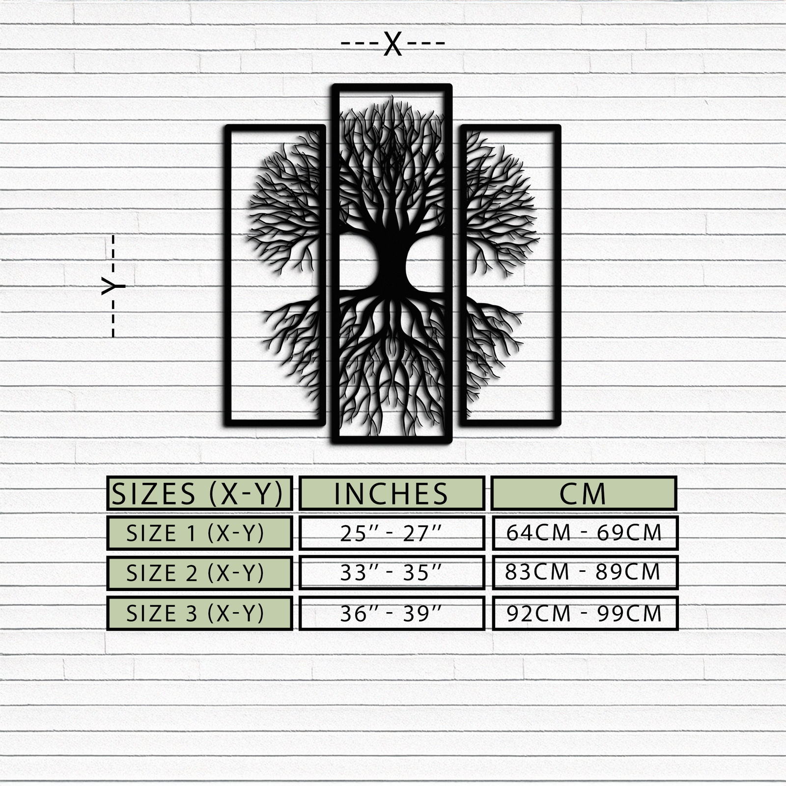 Hayat Ağacı Metal Duvar Sanatı – 3 Panelli Doğa Dekoru - KAF214
