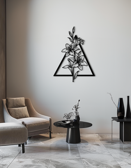 Floral Geometric Metal Wall Art – Elegant Lily Design - KAF215