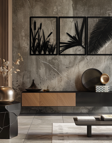 Tropikal Metal Duvar Sanatı – 3 Panelli Botanik Tasarım - KAF216