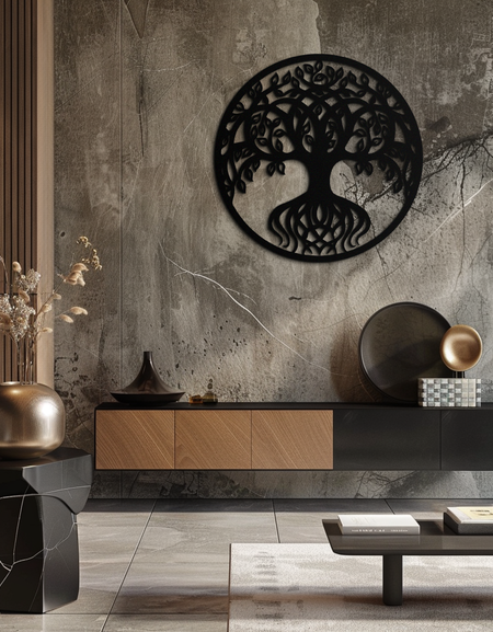 Yuvarlak Hayat Ağacı Metal Duvar Sanatı – Doğadan Esinlenen Dekor - KAF217