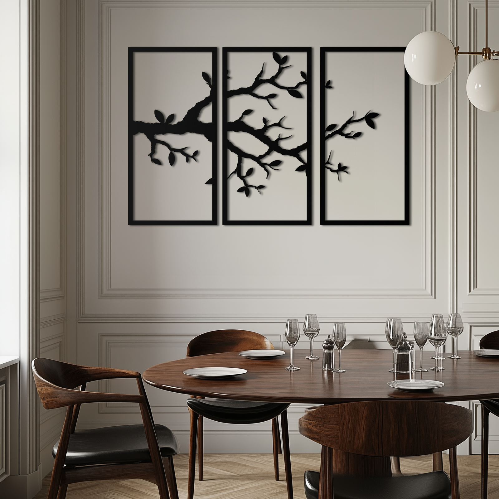 Branch Metal Duvar Sanatı – 3 Panel Minimalist Ağaç Tasarımı - KAF218