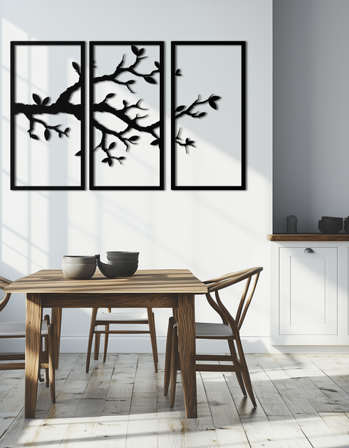 Resmi Galeri görüntüleyicisine yükleyin, Branch Metal Duvar Sanatı – 3 Panel Minimalist Ağaç Tasarımı - KAF218
