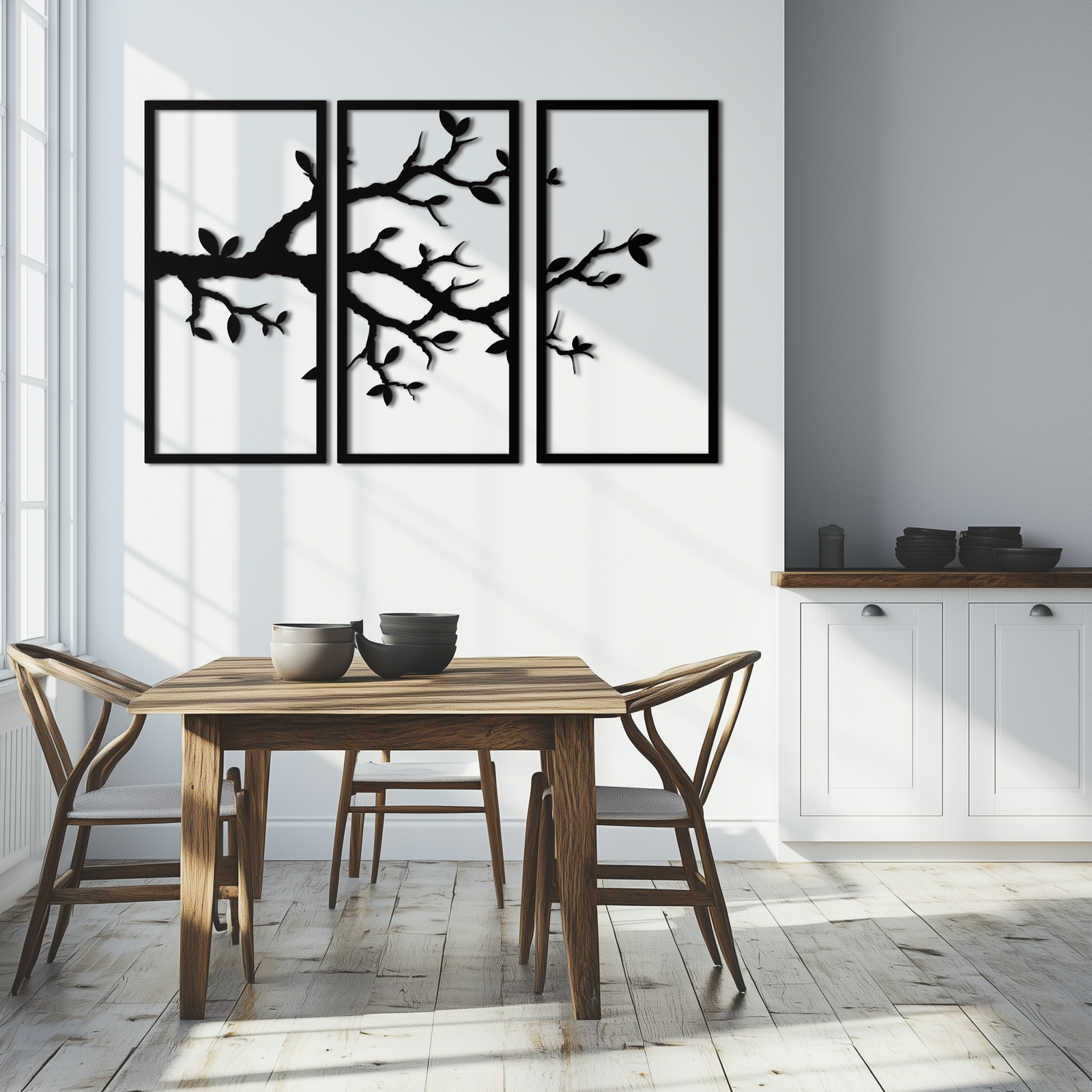 Branch Metal Duvar Sanatı – 3 Panel Minimalist Ağaç Tasarımı - KAF218
