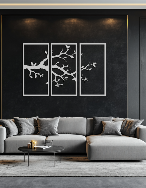 Resmi Galeri görüntüleyicisine yükleyin, Branch Metal Duvar Sanatı – 3 Panel Minimalist Ağaç Tasarımı - KAF218
