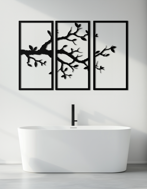 Resmi Galeri görüntüleyicisine yükleyin, Branch Metal Duvar Sanatı – 3 Panel Minimalist Ağaç Tasarımı - KAF218

