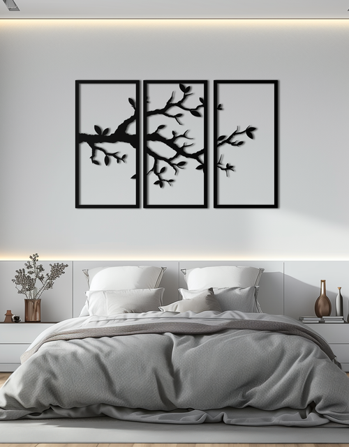 Resmi Galeri görüntüleyicisine yükleyin, Branch Metal Duvar Sanatı – 3 Panel Minimalist Ağaç Tasarımı - KAF218
