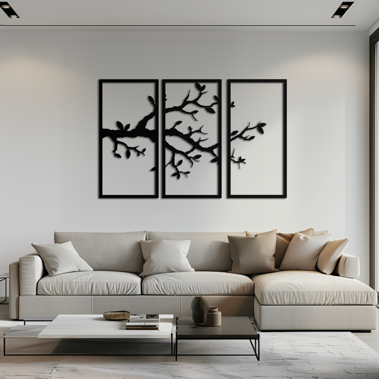 Branch Metal Duvar Sanatı – 3 Panel Minimalist Ağaç Tasarımı - KAF218