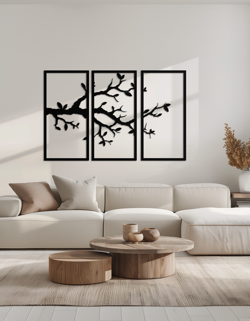 Resmi Galeri görüntüleyicisine yükleyin, Branch Metal Duvar Sanatı – 3 Panel Minimalist Ağaç Tasarımı - KAF218
