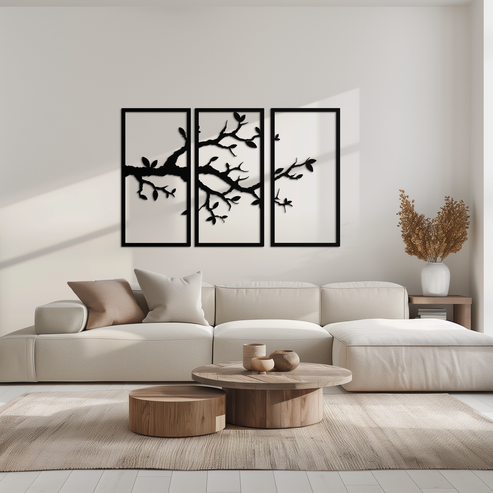 Branch Metal Duvar Sanatı – 3 Panel Minimalist Ağaç Tasarımı - KAF218