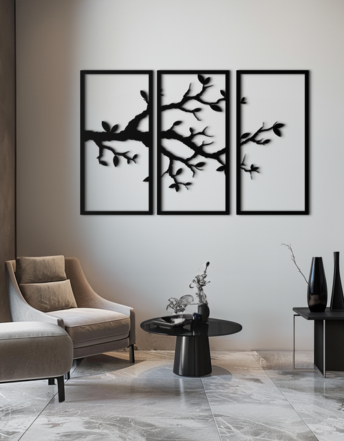 Resmi Galeri görüntüleyicisine yükleyin, Branch Metal Duvar Sanatı – 3 Panel Minimalist Ağaç Tasarımı - KAF218
