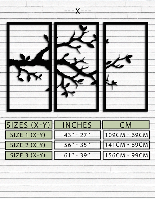Resmi Galeri görüntüleyicisine yükleyin, Branch Metal Duvar Sanatı – 3 Panel Minimalist Ağaç Tasarımı - KAF218
