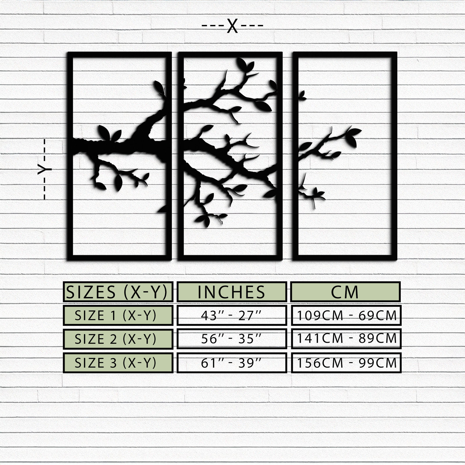 Branch Metal Duvar Sanatı – 3 Panel Minimalist Ağaç Tasarımı - KAF218