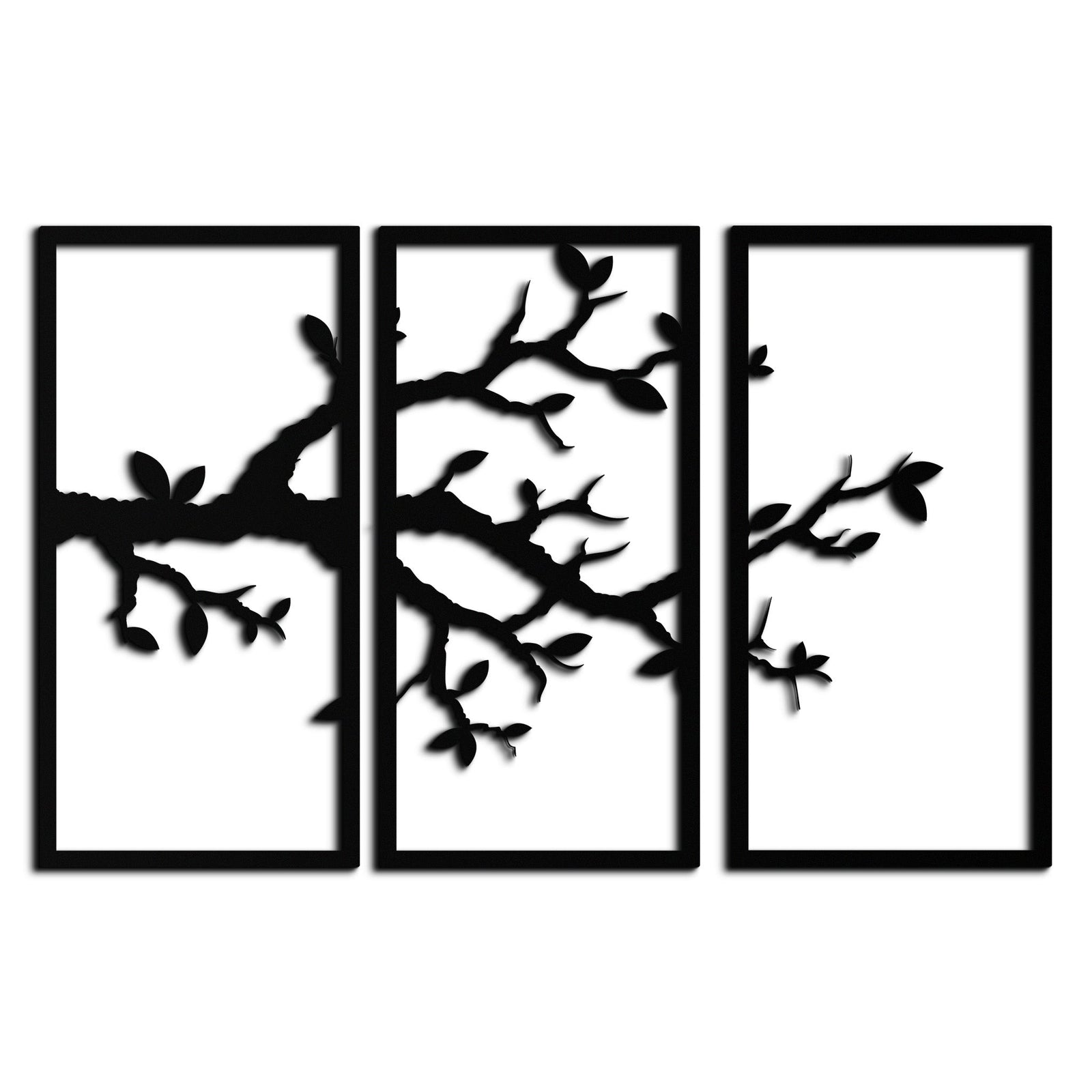 Branch Metal Duvar Sanatı – 3 Panel Minimalist Ağaç Tasarımı - KAF218