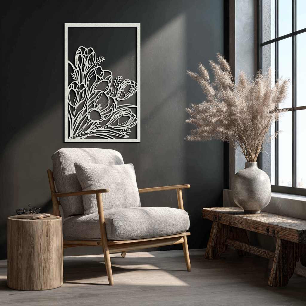 Çiçekli Metal Duvar Sanatı – Zarif Botanik Ev Dekoru - KAF219