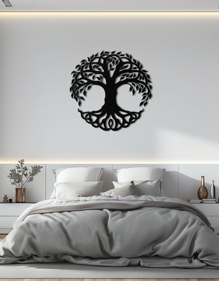 Hayat Ağacı Metal Duvar Sanatı – Yuvarlak Doğa Esintili Dekor - KAF220