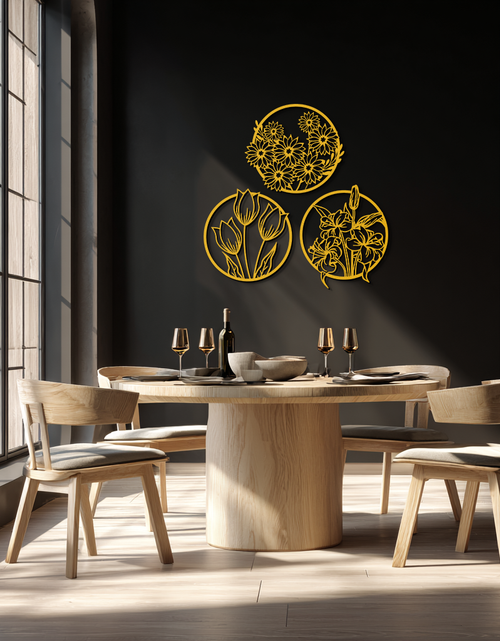 Load image into Gallery viewer, Floral Harmony Metal Wall Art - Set of Three Elegant Botanical Designs - KAF223
