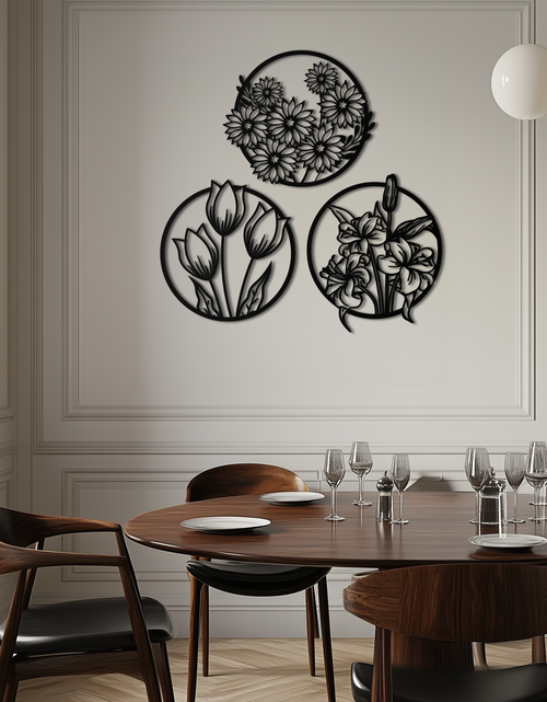 Load image into Gallery viewer, Floral Harmony Metal Wall Art - Set of Three Elegant Botanical Designs - KAF223
