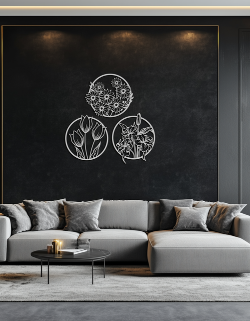 Load image into Gallery viewer, Floral Harmony Metal Wall Art - Set of Three Elegant Botanical Designs - KAF223
