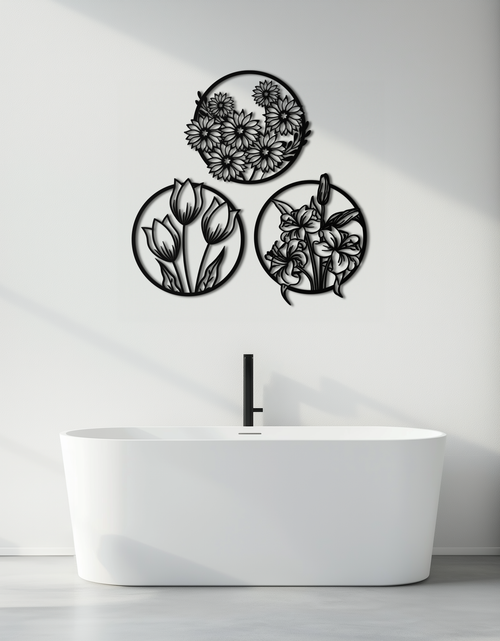 Load image into Gallery viewer, Floral Harmony Metal Wall Art - Set of Three Elegant Botanical Designs - KAF223

