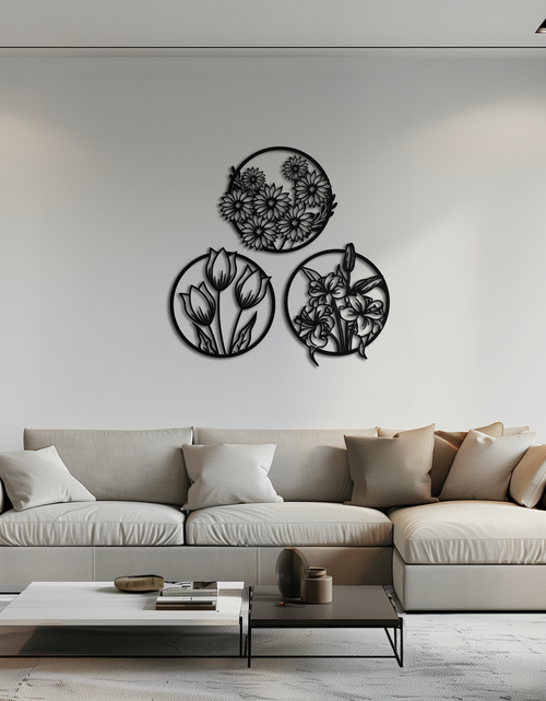 Load image into Gallery viewer, Floral Harmony Metal Wall Art - Set of Three Elegant Botanical Designs - KAF223
