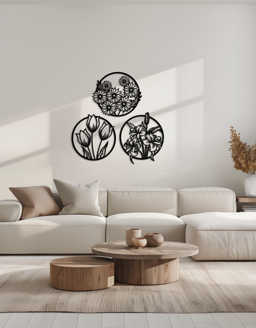 Load image into Gallery viewer, Floral Harmony Metal Wall Art - Set of Three Elegant Botanical Designs - KAF223
