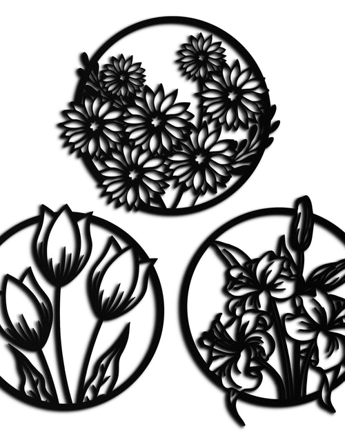 Load image into Gallery viewer, Floral Harmony Metal Wall Art - Set of Three Elegant Botanical Designs - KAF223
