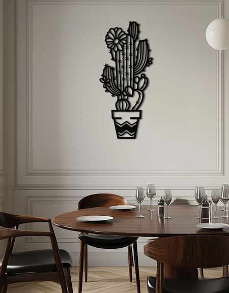 Kaktüs Metal Duvar Sanatı - Modern Geometrik Çöl Dekoru - KAF224