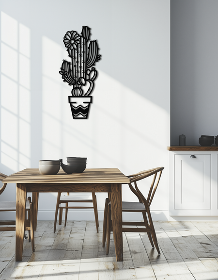 Kaktüs Metal Duvar Sanatı - Modern Geometrik Çöl Dekoru - KAF224