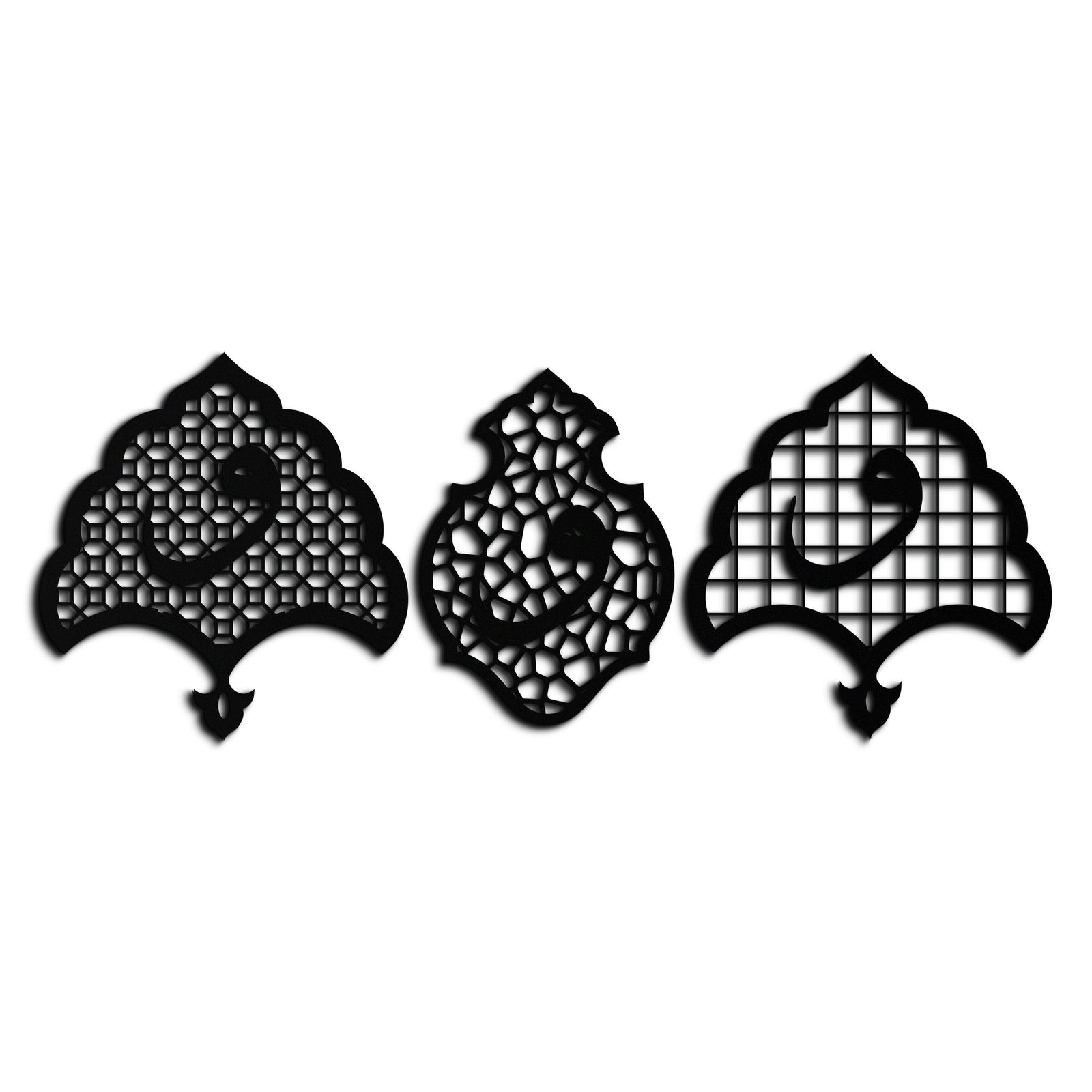 Vav Calligraphy Metal Wall Art - Set of Three Elegant Islamic Designs - KAF243
