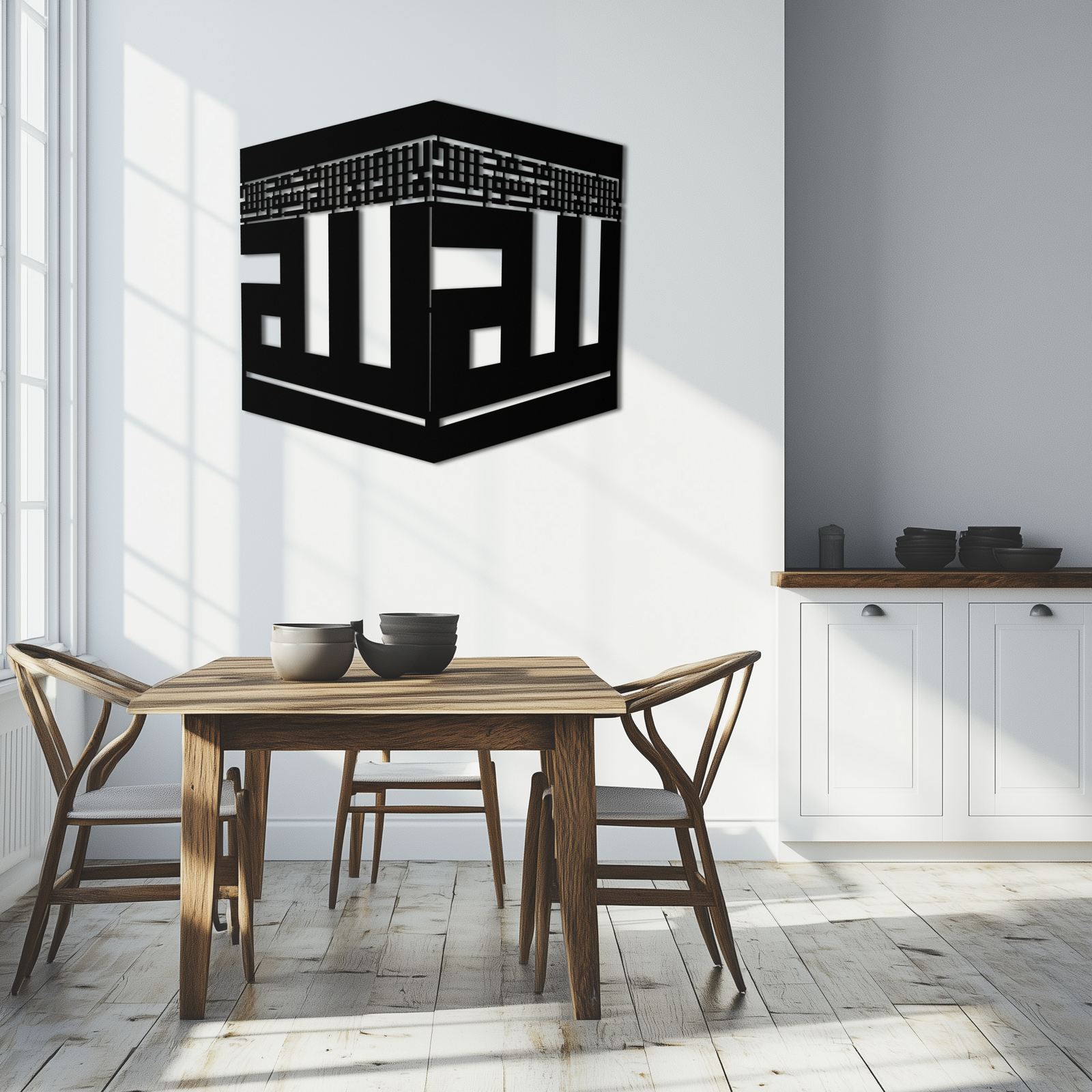 Kabe Metal Duvar Sanatı - Kufi Allah Hat Küpü Tasarımı - KAF250