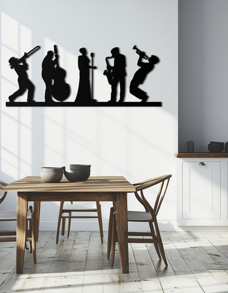Caz Grubu Metal Duvar Sanatı - Modern Müzisyen Silüeti Dekoru- KAF254