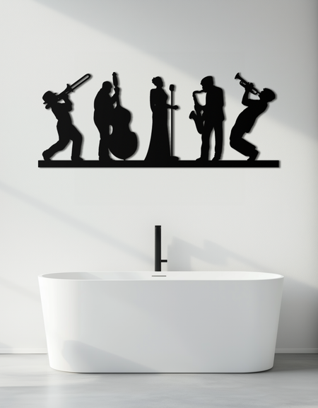 Caz Grubu Metal Duvar Sanatı - Modern Müzisyen Silüeti Dekoru- KAF254