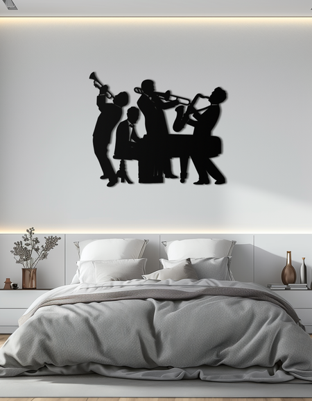Caz Grubu Metal Duvar Sanatı - Modern Müzikal Siluet Dekoru- KAF255