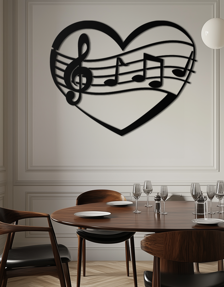 Müzikal Kalp Metal Duvar Sanatı - Müzik Severlerin Ev Dekorasyonu - KAF256