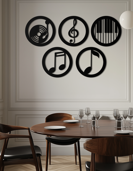 Müzik Notaları ve Enstrümanlar Duvar Sanatı - Modern Metal Müzik Dekoru- KAF257